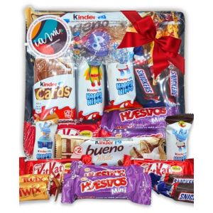Happy Bo&icirc;te Kinder Chocolates et Miniatures. +10 Unit&eacute;s. Le cadeau parfait pour une C&eacute;l&eacute;bration TOP. Kinder Cards, Kinder Happy Hippo, Kinder Bueno, Twix, Kit Kat, Snickers. [IAMI] (Distribuciones Plasencia, neuf)