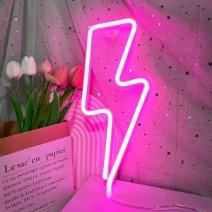 Weeddy Néon LED Foudre, Lampe Neon Signe Décoration Murale Alimenté par USB ou Pile, Enseigne Lumineuse Neon Deco pour Chambre à Coucher, Salon, Gaming, Bar, Noël, Fêtes (Foudre Rose) (WYFFD, neuf)