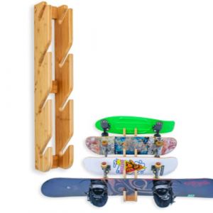COR Surf Skateboard Wall Mount Display 4 Boards | Snowboard Wall Storage Mount Holds Four Boards Made with Sustainable Bamboo 4 Board Indoor Wall Rack for Snow and Skate (COR Surf, neuf)