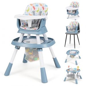 COSTWAY 16 en 1 Chaise Haute B&eacute;b&eacute; Evolutive, Plateau R&eacute;glable &agrave; 3 Niveaux, Table de Construction, Chaise Haute Bebe, Harnais &agrave; 5 Points, Si&egrave;ge Pivotant &agrave; 360&deg;, 3 Jouets, pour 6-36 Mois (Bleu) (FDS GmbH, neuf)