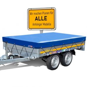 Eduard B&acirc;che de remorque de qualit&eacute; sup&eacute;rieure - 230 x 145 cm - Dimensions int&eacute;rieures - B&acirc;che bleue laqu&eacute;e brillante - B&acirc;che plate pour remorque de voiture - B&acirc;che en PVC imperm&eacute;able avec accessoires (CSK-Team, neuf)