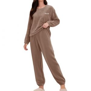 Ensemble de pyjama en polaire pour femme - Pyjama chaud en flanelle pour femme - Pyjama d'hiver moelleux et chaud &agrave; manches longues - 2 pi&egrave;ces - Sans capuche - V&ecirc;tement de nuit d&eacute;contract&eacute; &agrave; col rond (linfumanli, neuf)