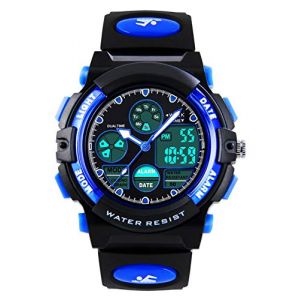VDSOW Montre Digitale Analogique pour Enfant pour Le Sport avec Alarme Lumière LED Étanchéité 5 ATM Bleu (Cross Prology, neuf)
