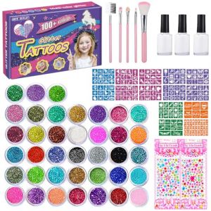 Tatouage Paillettes Enfant Filles, 38 Couleurs Tatouage Éphémère mit 182 Pochoirs Tatouage - Tatouage Temporaire Coffret Cadeau pour Cosplay Carnaval Fête (ANYE OUTLET, neuf)