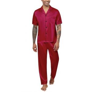 Reliwel Pyjama Homme Ete Satin Pyjama Short Homme en Soie Boutonn&eacute; Chemise Manches Courtes et Pantalon Long Deux Pi&egrave;ces v&ecirc;tements de Nuit Confortable Doux (Reliwel-FR, neuf)