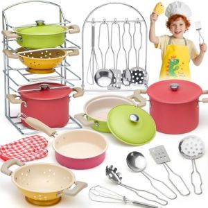 Tacobear Accessoire Cuisine Enfant Casserole et Po&ecirc;le en Acier Inoxydable Ustensile Cuisine avec Tablier Gant Jeu de R&ocirc;le de Chef Cadeau &Eacute;ducatif Jouet 3 4 5 Ans Gar&ccedil;on Fille (Tacobear EU, neuf)