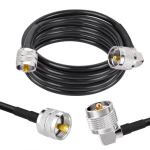 Superbat C&acirc;ble Coaxial RG58 CB 4.6m UHF PL259 M&acirc;le vers M&acirc;le Angle Droit 50 ohms Faible Perte pour Radio HAM et CB, Analyseur d'Antenne, Charge Factice, Compteur SWR(1 Pi&egrave;ce) (Superbat-EU, neuf)