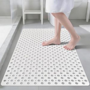 Lurowo Tapis de Douche Antid&eacute;rapant, Grand Tapis de Bain Carr&eacute; 60 * 90cm avec Ventouses, Tapis de Baignoire Antibact&eacute;rien Lavable pour la Douche, Baignoire (Blanc Pur A) (Lurowo Direct, neuf)