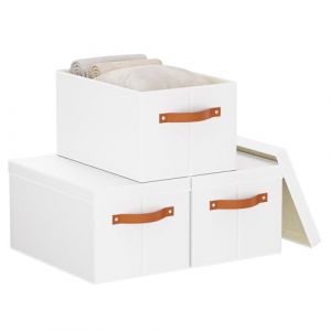 YheenLf 3 Pièces Boîtes de Rangement Pliables, Boite en Tissu avec Couvercle et 2 Poignée, Casier Vetement pour Chambre à Coucher, Salon, Armoire, 38x25x21cm, Blanc (YheenLf, neuf)