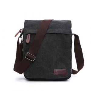 LOSMILE Sac Bandouli&egrave;re Homme en Toile - Sacoche d'&Eacute;paule Vintage pour Tablette jusqu'&agrave; 11 Pouces - Besace Robuste pour Travail, &Eacute;cole et Voyage - Design Extensible(M-noir) (LOSMILE-ONLINE, neuf)
