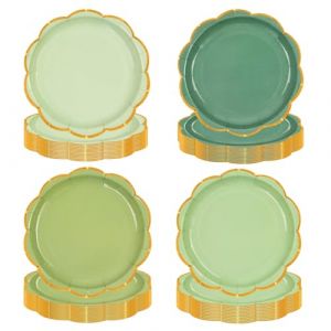 Lot de 48 assiettes à dessert jetables vert sauge de 18 cm, avec dégradé de feuille d'or en forme d'éventail, pour enterrements de vie de jeune fille, baby shower, remise de diplôme et mariage (EVYIENEN, neuf)