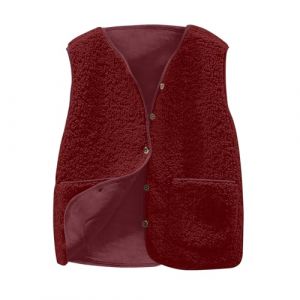 Gilet en Molleton Polaire Doux sans Manche Coupe Classique Femme Grandes Filles Couleur Unie Blouson Mode Bouton Matelass&eacute;e sans Manches Veste avec Poches (⭐⭐⭐⭐⭐Susenstone, neuf)