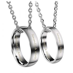Jovivi 2PCS Collier Couple Pendentif Bague Gravure Personnalisée Acier Inoxydable Anneau Bague Amour Cadeau Valentine Homme Femme avec Chaîne 24"(61cm) (kaenmis, neuf)