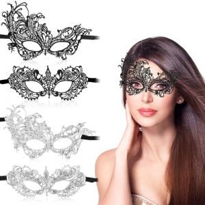 Andibro Lot De 4 Masques De Bal Masqu&eacute; En Dentelle, Masque V&eacute;nitien En Dentelle Pour Femme Masque Sexy En Dentelle Pour Les Yeux Masque De Mascarade Pour Halloween Carnaval Bal (Noir Argent) (Flypian, neuf)