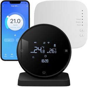 Vaconoff Thermostat Connecté a Pile Thermostat Chaudiere Gaz, sans Fil avec Un Récepteur, pour Chauffage à l'eau Au Sol, WiFi Intelligent Programmable,Compatible avec Tuya/Alexa/Google Assistant Noir (Vaconoff, neuf)