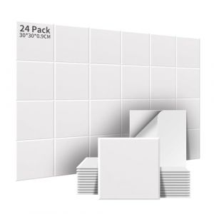 AsmeSonic 24 Pi&egrave;ces Panneaux Acoustiques Autocollants, Panneaux Acoustiques Absorbants Haute Densit&eacute;, Traitement Acoustique et D&eacute;coration Murale pour Studio d'Enregistrement, 30x30x0.9cm, Blanc (AsmeSonic, neuf)