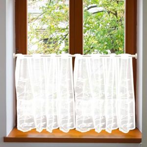 ZOLGINAH Rideaux de la Cuisine Moderne,Rideau Court Blancs avec Motifs D&eacute;licats de Papillons et de Jacquard Floral,Rideaux Transparants,Rideau D&eacute;corant Le Salon Chambre 60 x 90 cm (L x H) 2pcs (zhuojia, neuf)