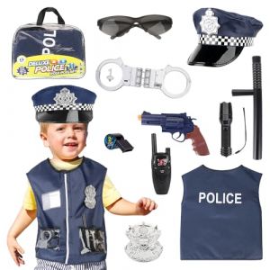 Lotvic Police Deguisement Enfant, Enfant Policier Costume Gilet avec Talkie-walkie, Sifflet, B&acirc;ton et Autres Accessoires de Police, Ensemble de Costume de Police, pour Enfant Halloween Carnaval Party (QIHAO-EU, neuf)