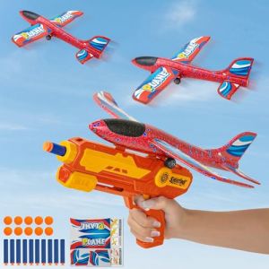 VCOSTORE Avion en Polystyrène - Avion Polystyrene Planeur avec Pistolet Catapulte,Fléchettes,Balle Molle et Autocollant,Jouet Avion Extérieur Cadeau d'anniversaire pour Les 6 Ans et Plus (Rouge) (Milifox Direct, neuf)