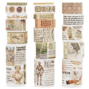 KAVI' S 18 rouleaux Washi Tape Set, Ruban Vintage Adhésif Décoratif Œuvre d’art inspirée Feuille d’or Masking Tapes pour Arts, Bullet Journal, Scrapbooking, Bricolage, Emballage (Story Collections) (Yunsi_Store, neuf)