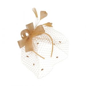 LOORGVEL Fleur De T&ecirc;te De Maille Accessoires Pour Cheveux Blancs De Mariage Invit&eacute; Fille Bandeau De Mari&eacute;e Casque De Mariage D&eacute;coratif Accessoire De Cheveux De F&ecirc;te Postiche Dor&eacute; La Plume (YANJHG, neuf)