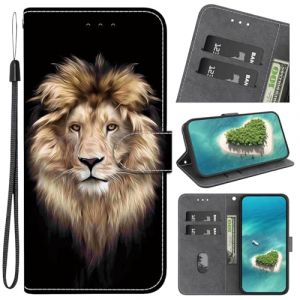 Coque pour Huawei P Smart Z Cover [Housse en Cuir PU Premium] [Etui &agrave; Rabat] [Pochette de Portefeuille], &Eacute;tui de Protection pour Huawei P Smart Z,T&ecirc;te de Lion phosphorescente (YKTO, neuf)