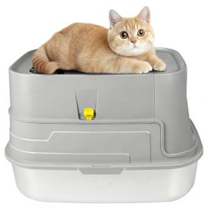 Bac Litiere pour Chat,Grand pour Les Chats et Les Lapins Bac Litiere Chat, Bac &agrave; Liti&egrave;re en Acier Inoxydable,Liti&egrave;re Automatique Autonettoyant-60 x 40 x 43 cm Acier Inoxydable (Gris) (A) (Hechheu, neuf)