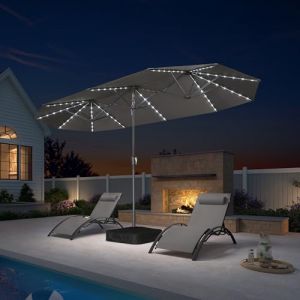PURPLE LEAF Parasol de Jardin Ext&eacute;rieur 400 x 200 cm, Parasol Rectangulaire Double Face avec LED et Pied, 12 Baleines Robustes, R&eacute;sistant aux UV et au Vent, pour Terrasse, Jardin, Balcon, Gris clair (PurpleLeafGarden, neuf)