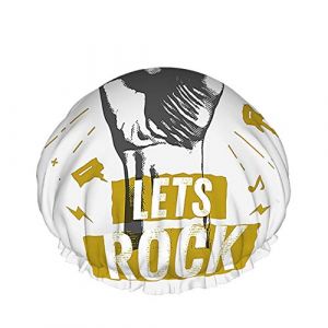 Musique Bonnet de Douche Vintage Hipster Rock N Roll Amour Geste avec Guitare Crâne Note Mot Grands Bonnets de Bain pour Femmes Hommes Filles Cheveux Longs Imperméables Chapeaux Réutilisables (enshishishuhoushangmaoyouxi, neuf)