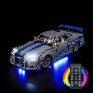 Kit d'éclairage à télécommande compatible avec Lego 42210 2 Fast 2 Furious Nissan Skyline GT-R (R34) Car (pas de modèle), kit d'éclairage LED compatible avec Lego 2 Fast 2 Furious Nissan Skyline GT-R (BrickBling Lighting, neuf)