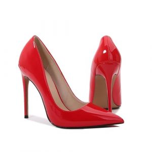 Escarpins à Talons Hauts fermés à Bout Pointu pour Femmes, Chaussures de Mariage à Talons Aiguilles de 4,72 Pouces, Chaussures de Demoiselle d'honneur de mariée de Grande Taille,Rouge,45 EU (Liyukeji, neuf)