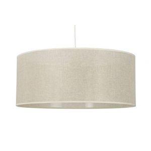 Abat-jour du Haut Bugey, cylindre, en Suspension ou &agrave; poser sur pied de lampe Tissu coloris &eacute;cru paillet&eacute; argent coll&eacute; sur PVC Transparent (Abat-jour du Haut Bugey, neuf)