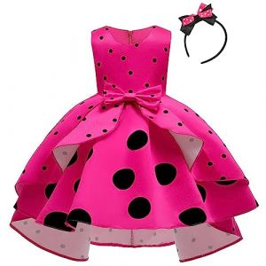 IWEMEK Robe Enfants Bébé Filles Déguisement Tutu à Pois Polka Dot avec Bandeau d'oreille Costume Princesse Vintage Fête Noël Carnaval Anniversaire Cérémonie Halloween Rose Rouge 2-3 ans (IWEMEK, neuf)