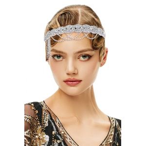 BABEYOND Bandeau Gatsby années 1920 - Style vintage années 20 - Avec strass - Accessoires pour cheveux de mariage, bal de fin d'année, pour femme - Argenté (BABEYOND  FR, neuf)