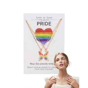 BNREOZA 2 pièces - Collier papillon LGBT pour femmes et hommes Collier arc-en-ciel, collier de la fierté gay, collier pour lesbiennes et gays, collier BFF, bracelet magnétique pour couple LGBTQ (CHENGhongyu, neuf)