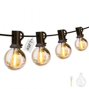 IKERY Guirlande lumineuse LED d'ext&eacute;rieur - 15 m - Chaude - 25 + 1 ampoules COB Globe - Lumi&egrave;res de jardin incassables - &Eacute;tanche IP65 - Pour ext&eacute;rieur, bistrot, jardin, f&ecirc;te, caf&eacute; (QINSOGU, neuf)