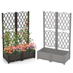 HOMASIS Jardinière avec Treillis Extérieure, Brise Vue sur Pieds avec Trous de Drainage, Bac à Fleurs pour Plantes Grimpantes & Plantes en Pot pour Calcon, Cour & Jardin (Grand) (Homasis, neuf)