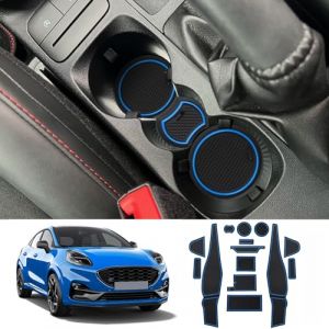 Coleya Tapis Anti-d&eacute;rapants Compatible avec Ford Puma 2020-2024, Tapis en Caoutchouc pour Accoudoir, Console Centrale, Porte-Gobelet, Rainure de Porte, Ford Puma Tapis Antid&eacute;rapante (Bleu) (Coleya, neuf)