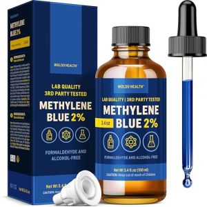 Bleu de m&eacute;thyl&egrave;ne 2 % de qualit&eacute; pharmaceutique avec pipette 100 ml &ndash; Sans formald&eacute;hyde, sans alcool, prot&eacute;g&eacute; de la lumi&egrave;re, puret&eacute; de laboratoire (Woldo Group, neuf)