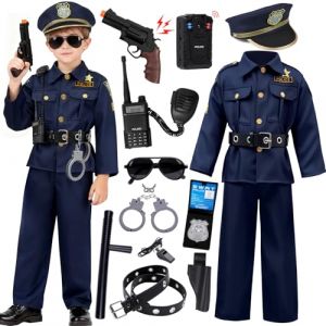Mishopy Deguisement Policier Enfant Costume Policier avec Chapeau Enregistreur Talkie Walkie Lunettes de Soleil Jouet Police Accessoires D&eacute;guisement Halloween Carnaval Gar&ccedil;on Fille (T, 3-4 Ans) (Mishopy-EU, neuf)