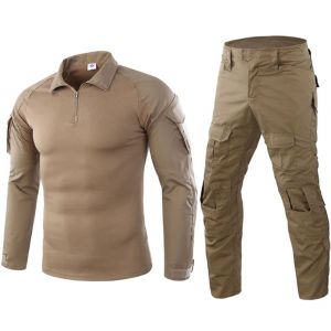 Czen Chemise de Combat militaire pour hommes uniforme tactique chemises &agrave; manches longues pantalon costume Airsoft BDU chemise Paintball tenue de Camouflage (Khaki, L) (Higold, neuf)