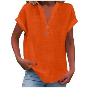 HUIFUAO Tee-Shirt Femme Chic Tee-Shirt Femme Blanc Tee-Shirt Femme Grande Taille Tee-Shirt Femme Col V Tee-Shirt Femme sans Manche Tee-Shirt Femme Long, Z04 Orange, XXL (HUIFUAO, neuf)
