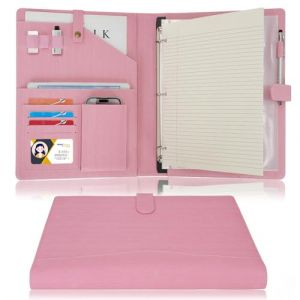Wonderpool Porte-documents en Cuir A4 Padfolio Anneaux Planchettes à pince Classeur Ramovible avec Portebloc Notes et Organiseur Multi-poches pour Bureau Conférence Réunion et Travail (Rose) (Wonderpool eu, neuf)
