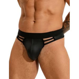 comeondear Jockstrap Homme Noir Simili Cuir String Sexy Grande Taille sous-V&ecirc;tements Slip Stretch Taille Basse Tanga Culotte Respirant Thong Lingerie Confortable Noir,XL (ComeonDear, neuf)