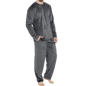Pyjama Long pour Homme en Tissu &eacute;ponge - Pyjama Long d'hiver en Flanelle Polaire - Confortable et Doux - Tenue d'int&eacute;rieur - Hiver Chaud - V&ecirc;tement de Nuit d&eacute;contract&eacute; - Col Rond - Manches Longues (Anglekie, neuf)