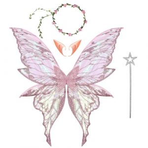 Aislor Femmes Ensemble Ailes De Papillon Baguettes Ailes De F&eacute;e Pour Adultes Oreilles D'elfe Enfant Ailes D'ange F&ecirc;te D'anniversaire Carnaval Cosplay Rose Taille unique (Aislor EU, neuf)