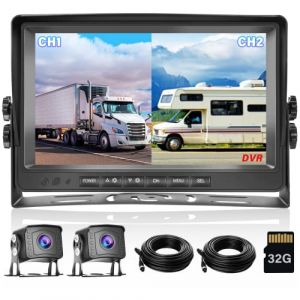 Camera de Recul Système 1080P 9" LCD Moniteur de Voiture DVR Vision AVCE 32G TF Card, Dual Caméras IP69 étanche de Vision Nocturne kit Camera recul pour Camion,Remorque,RV,Caravane,Bus et Pickups (Hikity Tech Hub, neuf)