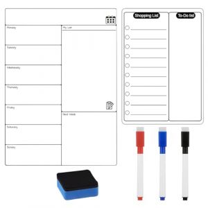 Planning Frigo Magnetique（30&times;20&times;0.1cm） Semainier Magn&eacute;tiques Plannings Semaine Frigos Liste de Courses A5, 3 Stylos et 1 Gomme pour Tableau Blanc (SIA GRIEZULIS, neuf)