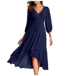 WVONIF Robe Longue &eacute;t&eacute; Femme Grande Taille Sexy Col V sans Manche Imprime Fluide Robe de Plage Vacances Maxi Robes de Cocktail Robe Cocktail Femme Mariage （ Bleu Fonc&eacute;, L (BAULMD（90% Big Promotion Without Discount Code ）, neuf)