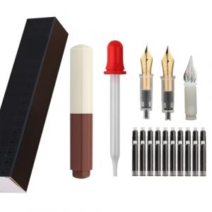 SIPLIV Majohn Wancai Mini stylo plume de voyage en iridium à pointe fine avec 3 pointes de stylo, pipette courte et 20 cartouches d'encre noire – Blanc + Marron (SIPLIV, neuf)